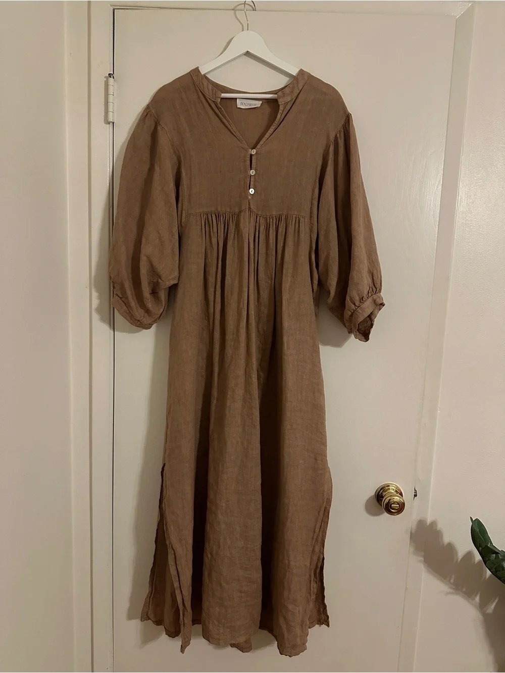 Beachwood Baby soft brown linen maxi dress one size fits all - Picture 2 of 4